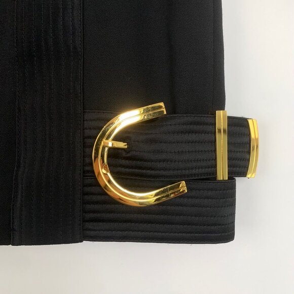 Versace Black Wrap Mini Skirt W/ Gold Clasp Design Size 38 Ribbed Detailing Clas - Picture 3 of 6